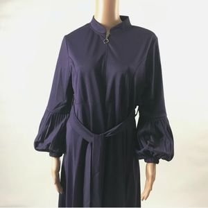 Miss Cazibe Womens Abaya Maxi Dress Belted Standing Collar Long Sleeve